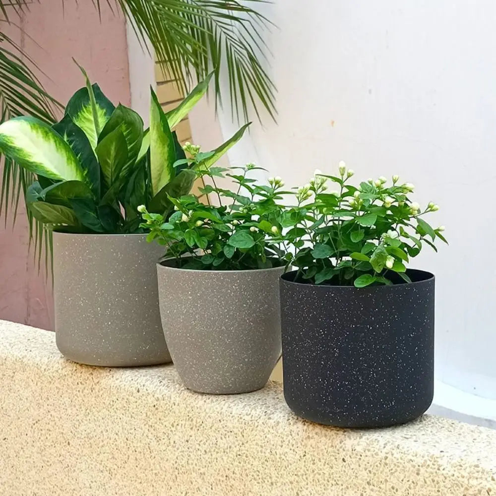 Pots plante moderne plastique texturé gris noir taille XL