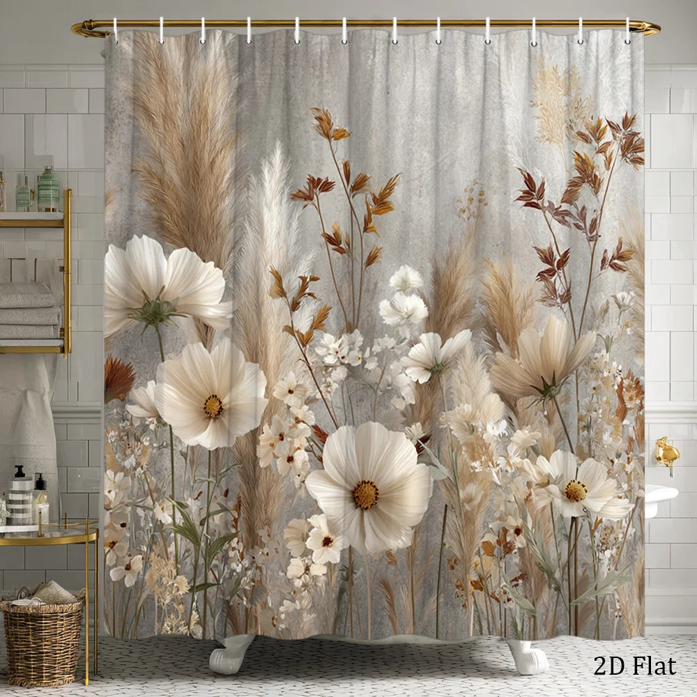 rideau douche fleuri classique beige gris moderne 180cm large