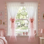 accessoires rideaux decoration maison rose rouge blanc rubans texturés semi transparents