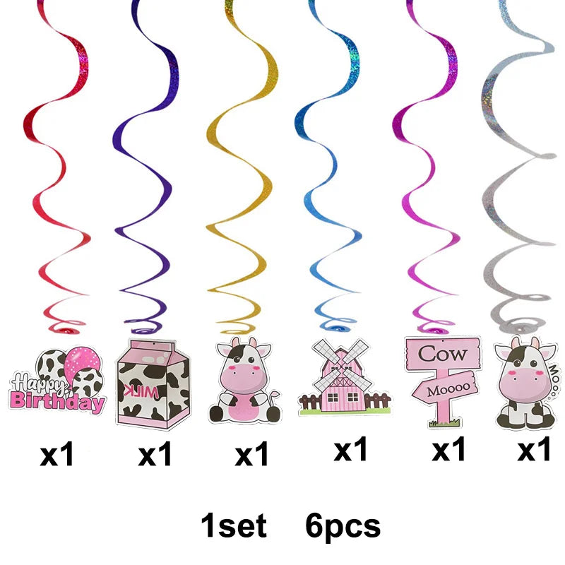 assiettes jetables vache rose anniversaire coeurs happy birthday serviettes fourchettes gobelets guirlande thème vache