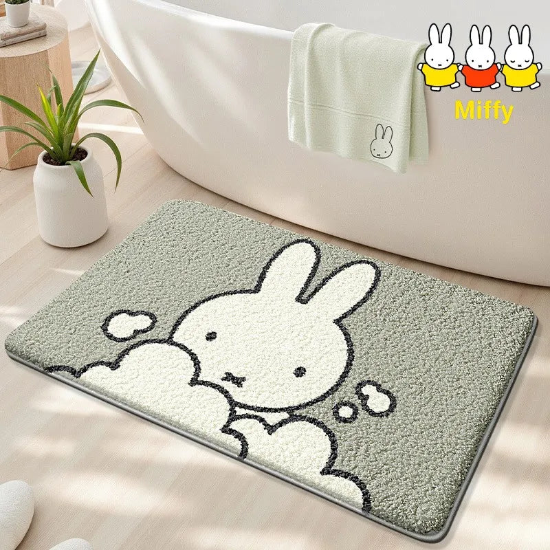 tapis bain doux miffy lapin gris clair blanc absorbant rapide antiderapante enfantin moderne