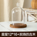 cloche verre transparent base bois bougie parfumée pinçon décoratives