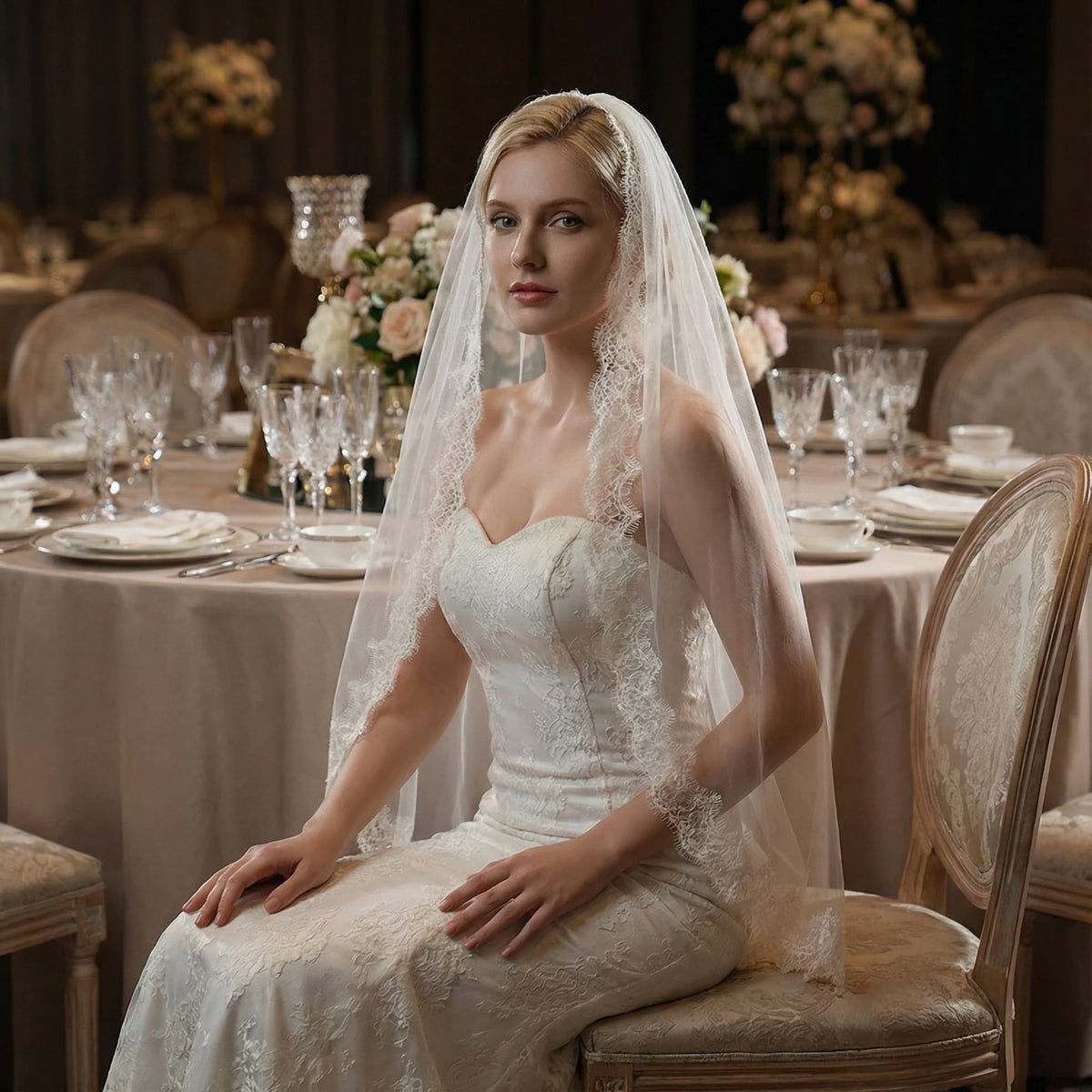voile mariée blanc dentelle opaque élégant romantique femme occasion formelle classic ivory white black
