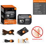 lampe frontale led noire orange rayures superfire ip44 modes sensor switch