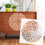 Stencil géométrique blanc brun artisanal décoration peinture murale adhésif 30cm 60cm 50cm