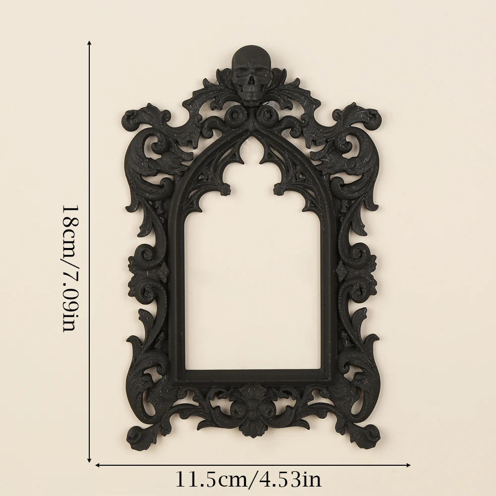 miroir gothique ornements crâne noir decor mural intérieur 18cm 11.5cm