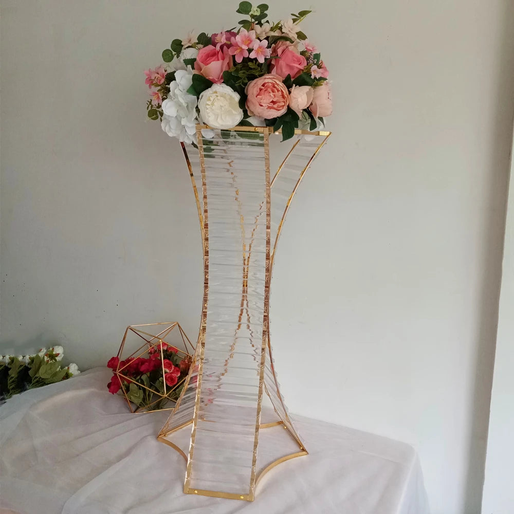 support floral transparent finition dorée rayures horizontales moderne élégant vase table