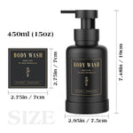 distributeur savon liquide noir bleu clair moderne minimaliste transparent pompe pression étiquette noire texte