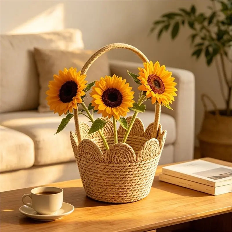 panier tressé osier suspendu rustique boho chic rangement plantes intérieures naturel beige
