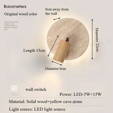 lampe murale moderne pierre jaune texture bois naturel peach beige interrupteur câble minimaliste