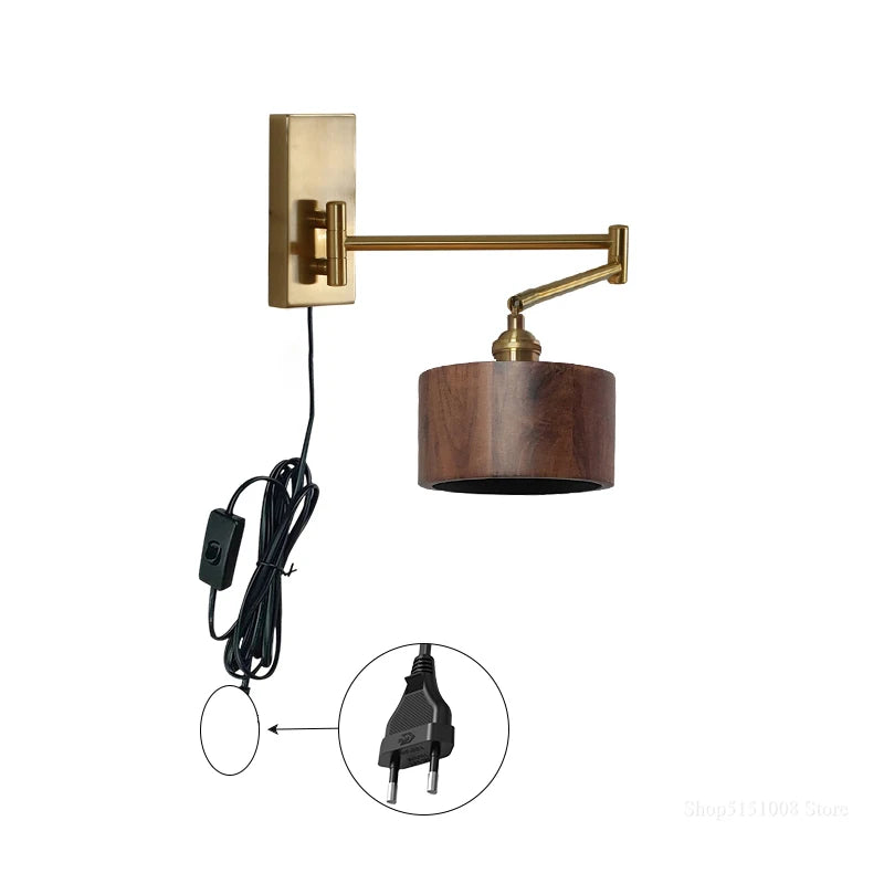 lampe murale or bois moderne interrupteur prise led minimaliste fixée vis