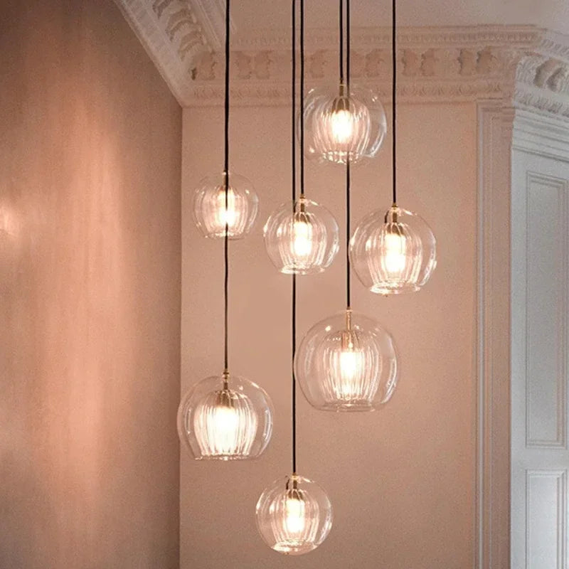 suspension lumineuse moderne transparente rayures verticales ampoule incluse câble noir chambre cuisine