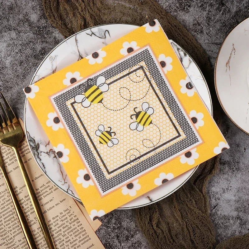 serviettes papier abeilles fleurs décoratives folkloriques 16.5cm 33cm 20 pièces pack festif