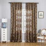 rideau jacquard polyester floral semi opaque classique marron gris clair salon maison