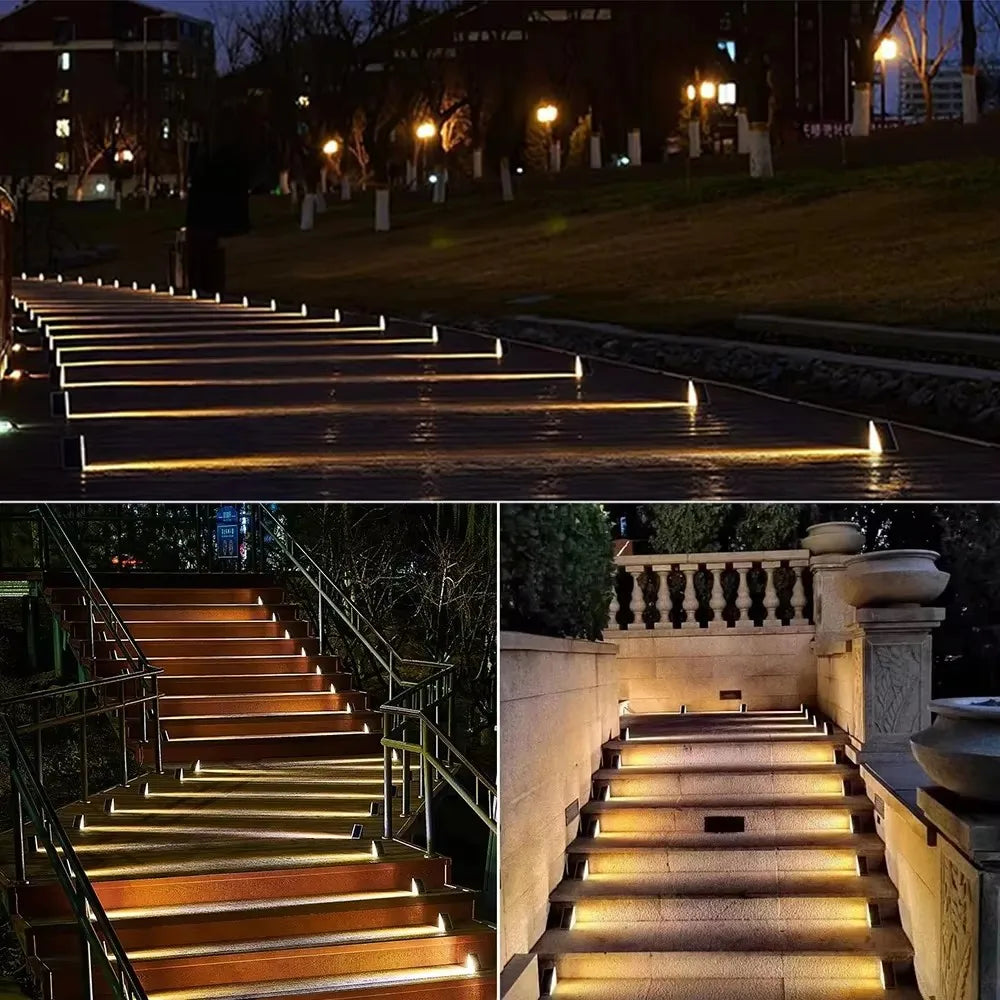 éclairage escalier solaire led sensor moderne noir blanc doré auto installationextérieur patio cour allée