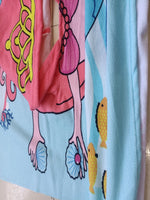 serviette plage microfibre enfant dessin animé sirène poissons bleu clair rose bleu jaune vert