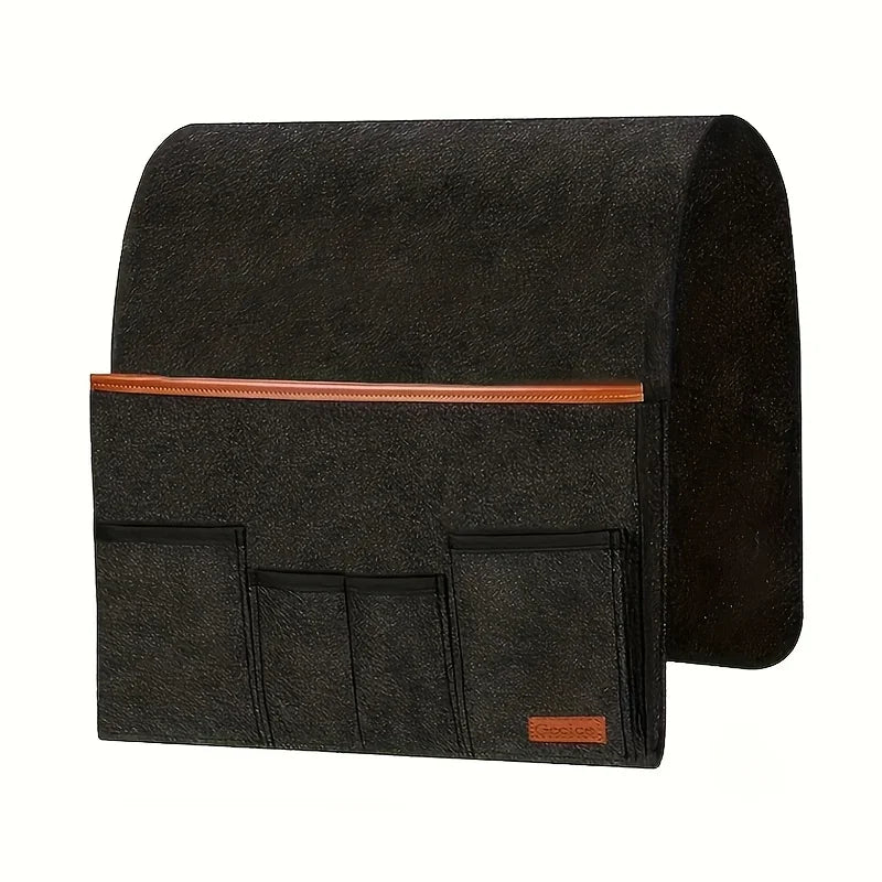 organisateur feutre gris noir accoudoir canapé pochettes rangement télécommandes livres utilitaire