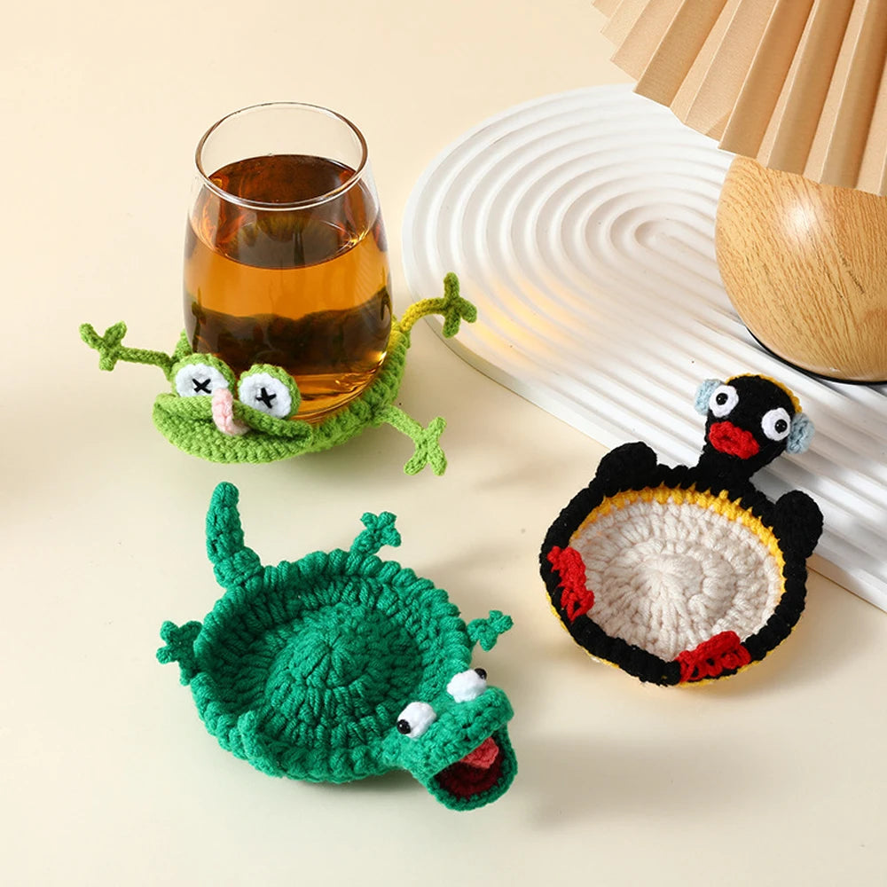 sous verre crochet forme animal main décoration tasse cadeau artisanal coloré