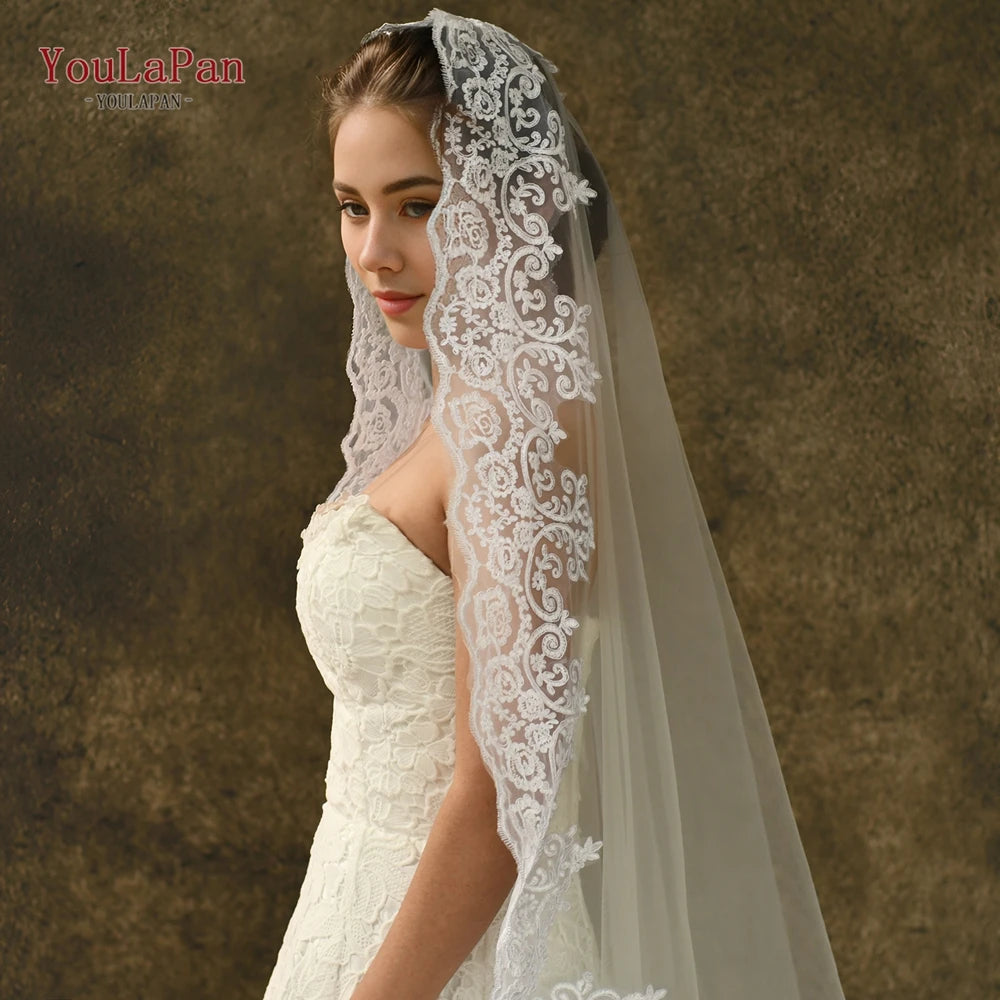 voile mariée blanc dentelle bordure unique classique femme mariage élégant monocouche dài luxueux fixe