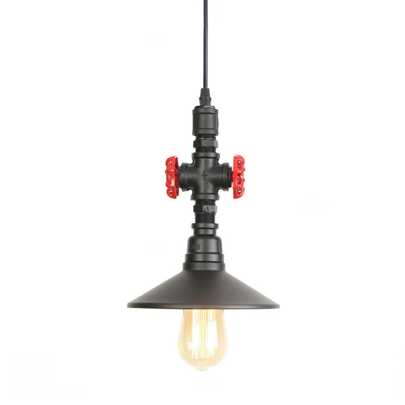 lampe suspendue industrielle vintage métal vieilli noir rouge doré câble fixe éclairage chambre salonhôtel