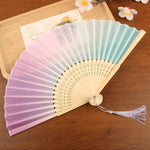 éventail pliant traditionnel bambou motif fleurs cerisier pompon mariage élégant