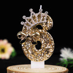 bougies numérotées pailletées dorées argentées anniversaire festives couronnes rubans clips decoration gâteau fête mariage