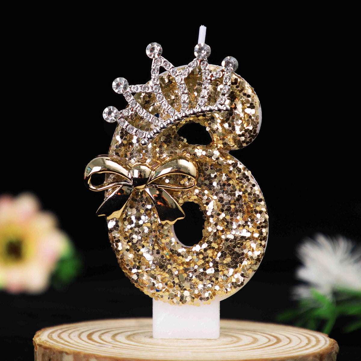 bougies numérotées pailletées dorées argentées anniversaire festives couronnes rubans clips decoration gâteau fête mariage