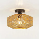 lampe suspendue moderne rustique tissée bambou naturel cadre métallique noir cuisine chambre coucher salle