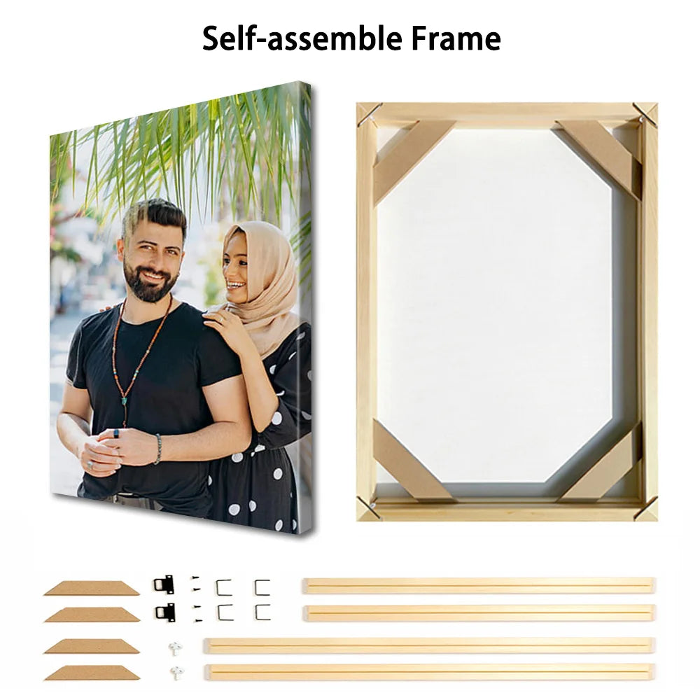 toile personnalisée photo couple romantique moderne multicolore cadre bois diy sans cadre