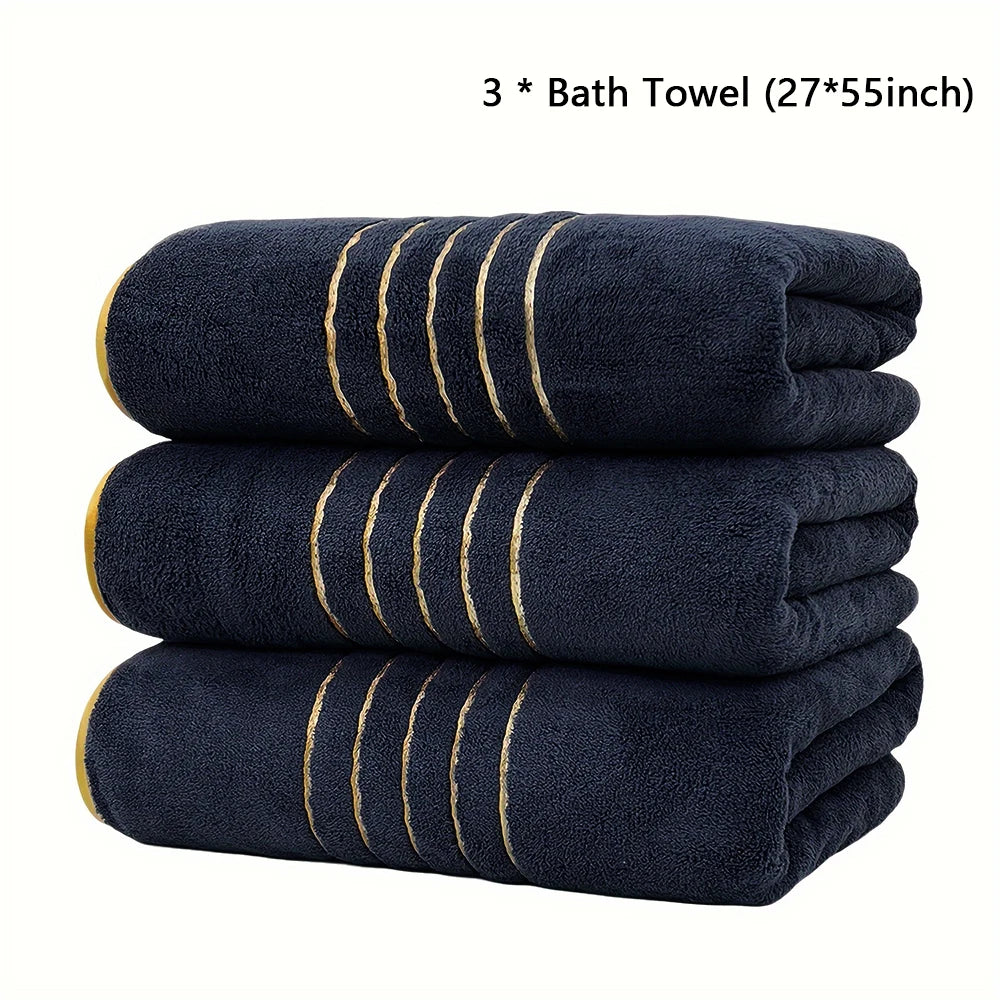 serviettes bain blanches grises bleu marine rayures dorées absorbantes maison bain moderne 70x140cm