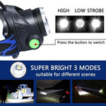 lampe frontale led rechargeable batterie 18650 noir bleu bandes ajustables haute luminosité camping outdoor