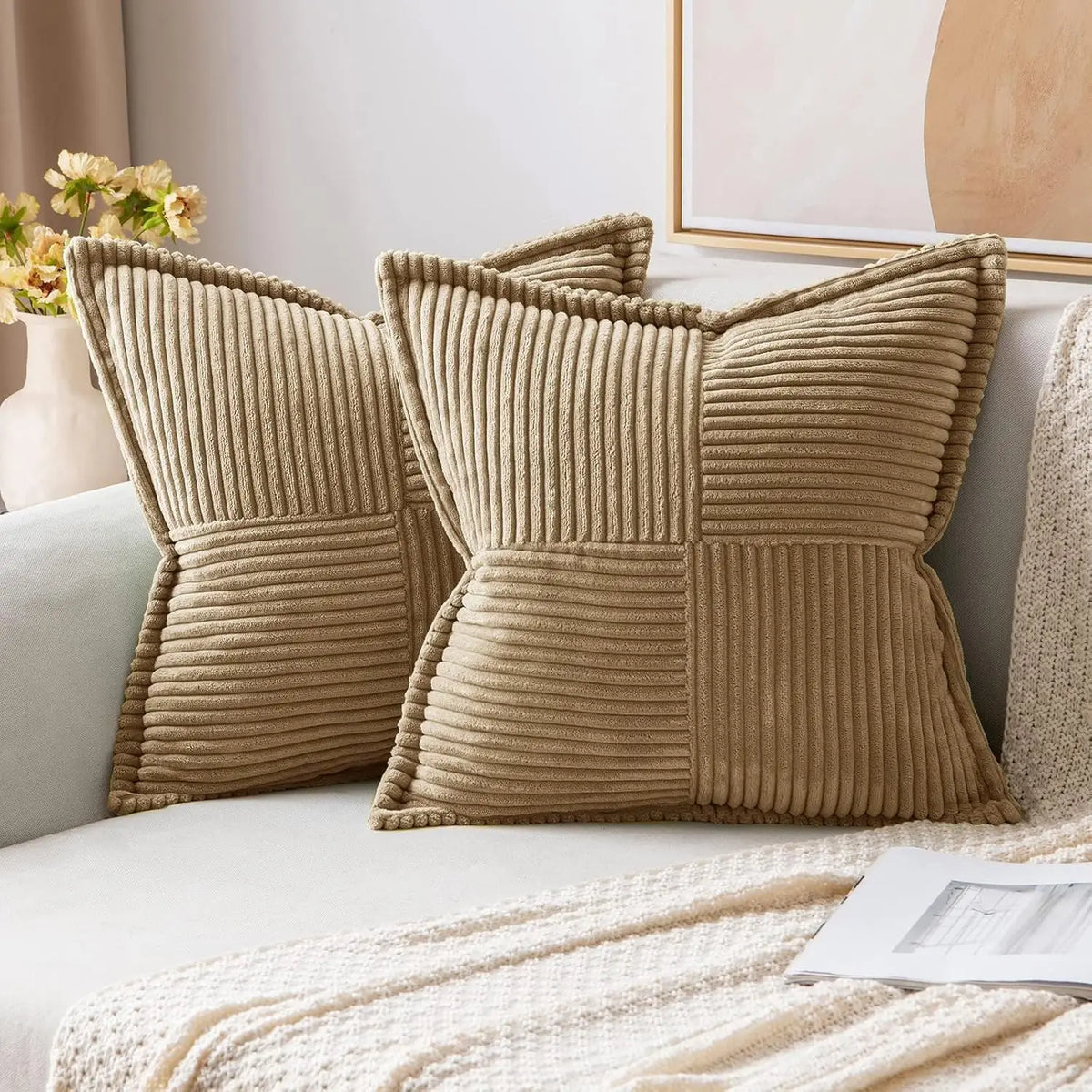 housse coussin velours côtelé rayé beige coussin support lombaire sieste lit classique polyester coton