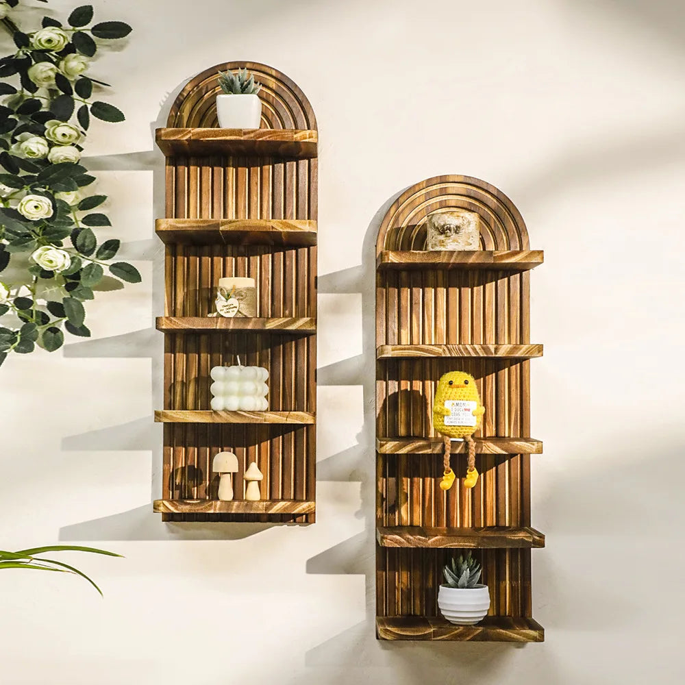 étagère murale bois naturel support plantes minimalisme fixations visibles salon deco respect environnement