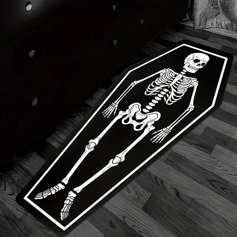 tapis halloween squelette araignée cercueil noir blanc gothique intérieur salon chambre