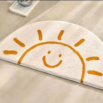tapis sol enfantin décoratif motif soleil nuage citron blanc jaune bleu marron maison