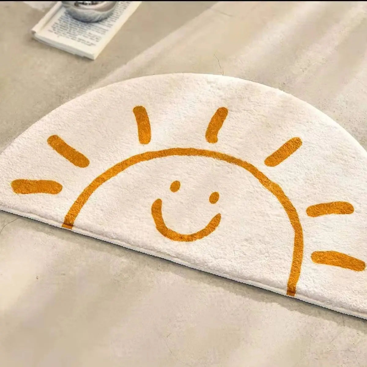 tapis sol enfantin décoratif motif soleil nuage citron blanc jaune bleu marron maison
