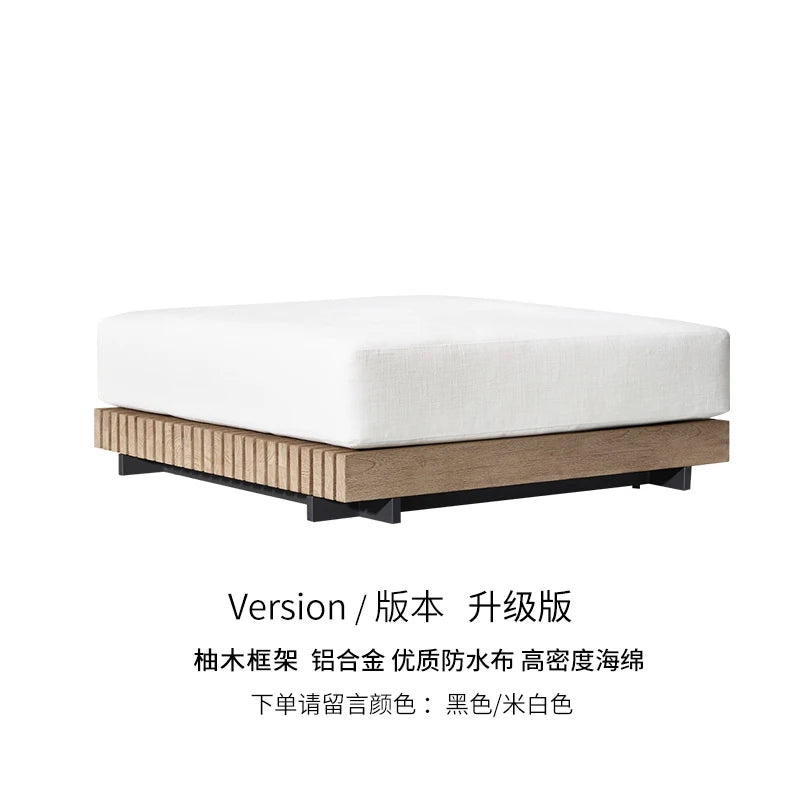canapé extérieur modulable gris foncé tissu bois naturel coussins pieds noirs moderne minimaliste