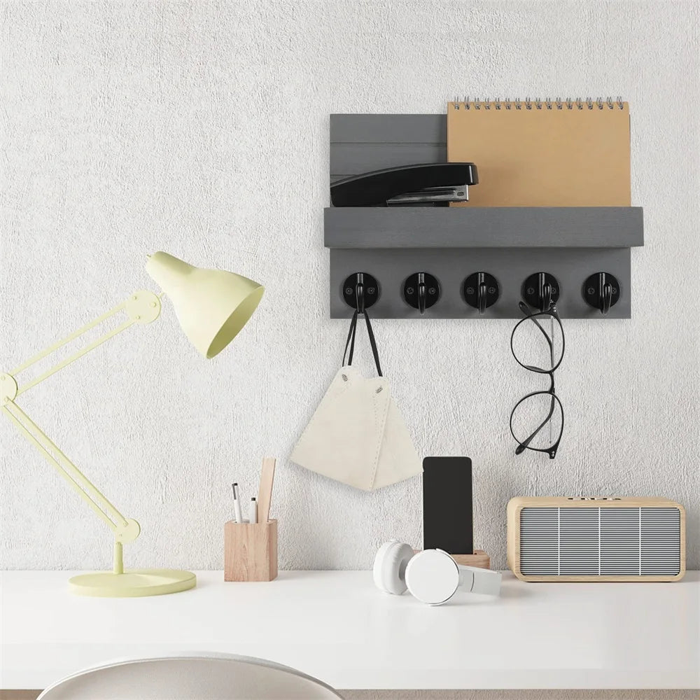porte clés mural bois compartiment courrier entrée salon vis moderne écologique rectangle gris