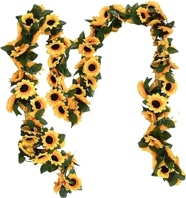 guirlande fleurs tournesol artificielles jaune vert feuilles mariage extérieur décoration maison festive anniversaire babyshower