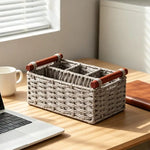 boîtes rangement tressées marron gris bohème poignées bois compartiments décoration chambre