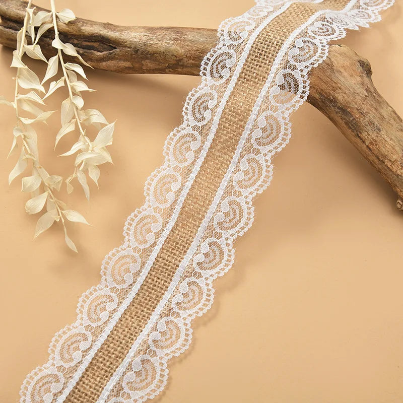 ruban jute dentelle blanche vintage rustique 2m 5m opacité beige blanc decoration cadeau festive