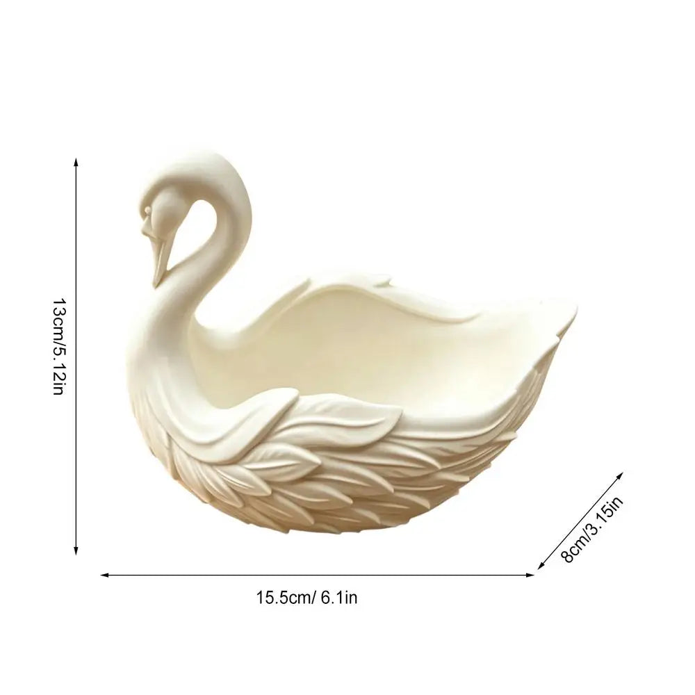 plateau forme cygne blanc plumes gravées élégant organisateur clés plantes succulentes herbes séchées décoratif
