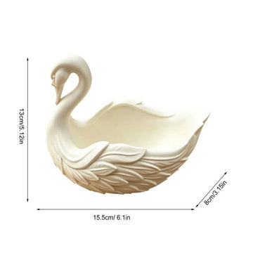 plateau forme cygne blanc plumes gravées élégant organisateur clés plantes succulentes herbes séchées décoratif