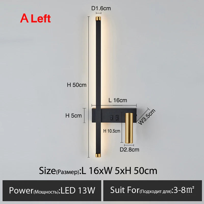 lampe murale moderne noire dorée éclairage cuisine chambre entrée interrupteur fixée mur led sources