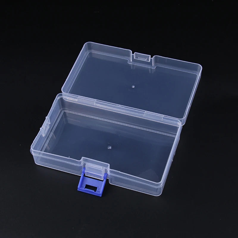 boîte rangement bijoux plastique transparente moderne pratique poignée bleue intérieure 14cm 8cm