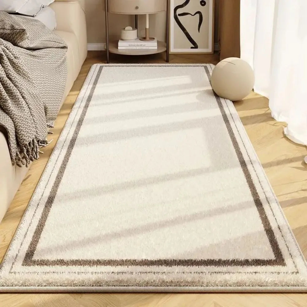 tapis moderne rayures horizontales beige gris antidérapant lavable salon chambre porte entrée