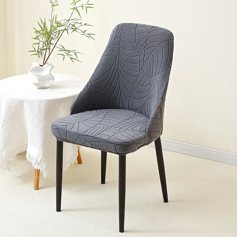 housse chaise extensible motif feuilles gris clair fauteuil salle manger moderne