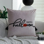 housse coussin carré halloween citrouille trick or treat polyester blanc orange moderne