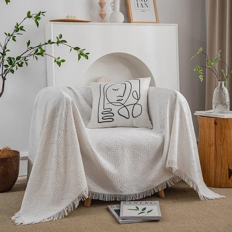 couverture boho chic motif géométrique blanc portable pique nique voyage maison