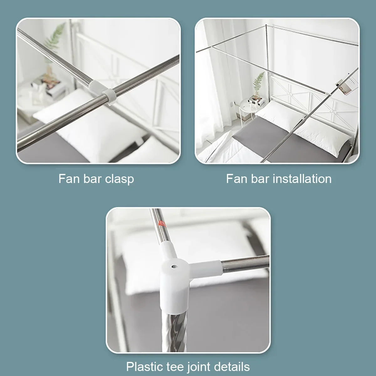 lit baldaquin acier inoxydable gris moderne structure métal lisse barre suspension clips pied pression